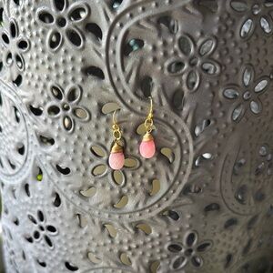 Pink and Gold Dangle Earrings with Delicate Beads